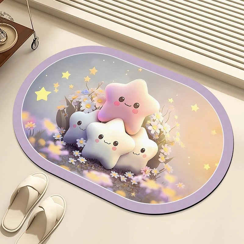 椭圆可爱星星软硅藻泥地垫防滑速干吸水立体脚垫厕所浴室卫生间垫