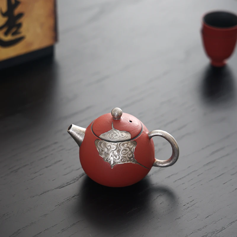 尘造复古半手工粉引红祥云瑞彩龙蛋壶高档原矿粗陶功夫茶具