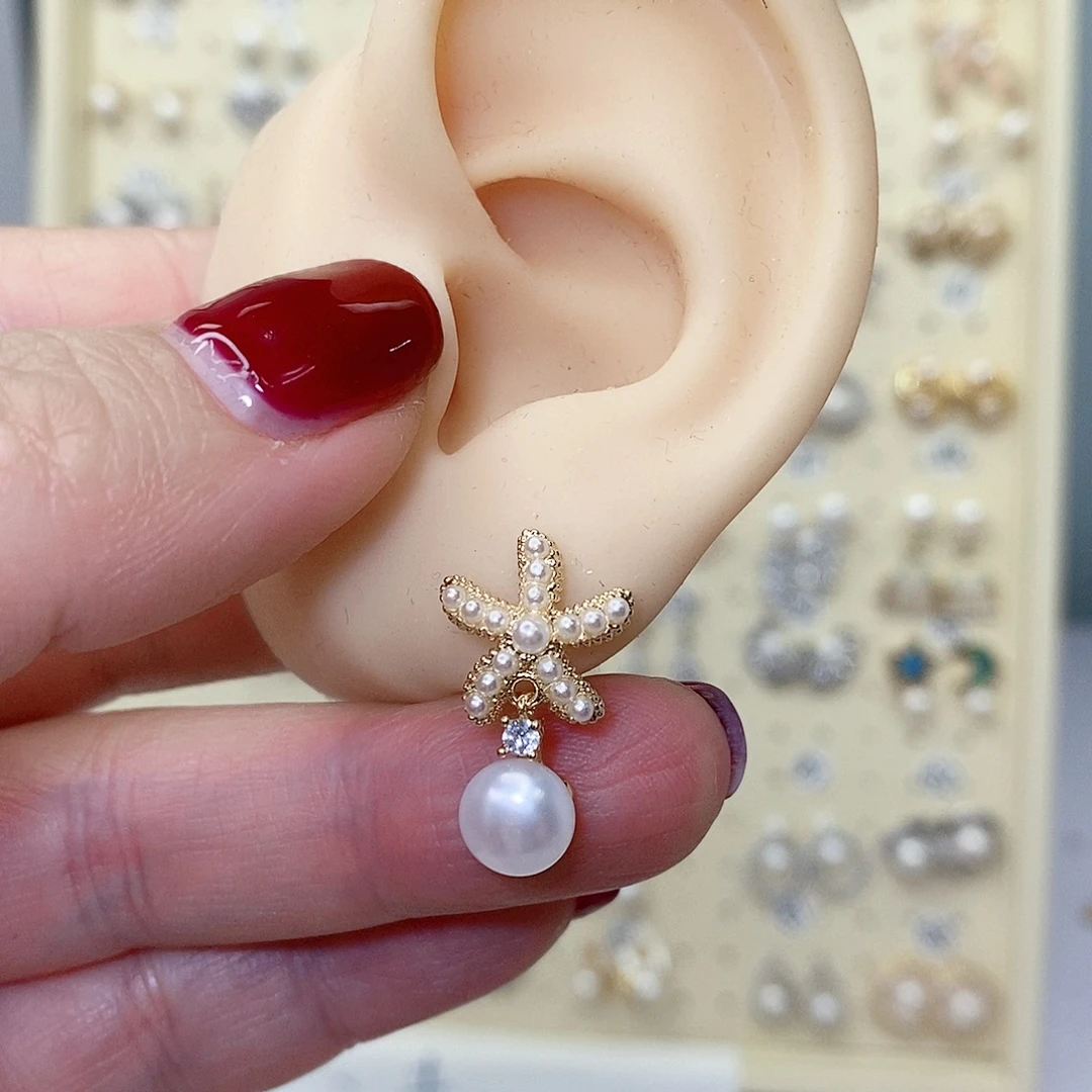 银S925镶嵌淡水珍珠耳饰