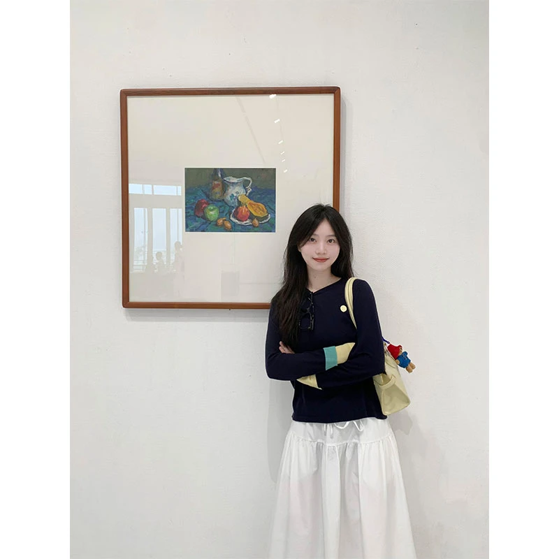 针织长袖罩衫外搭修身防晒衫上衣蕾丝a字半身裙大摆宽松中长裙子