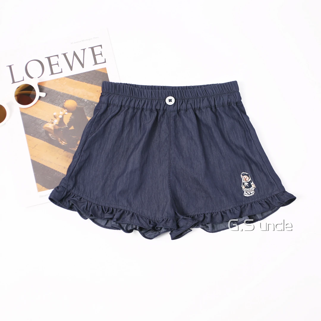 【刺绣小熊】Z104小童女宝夏款藏青色小熊刺绣短裤时尚可爱洋气白搭