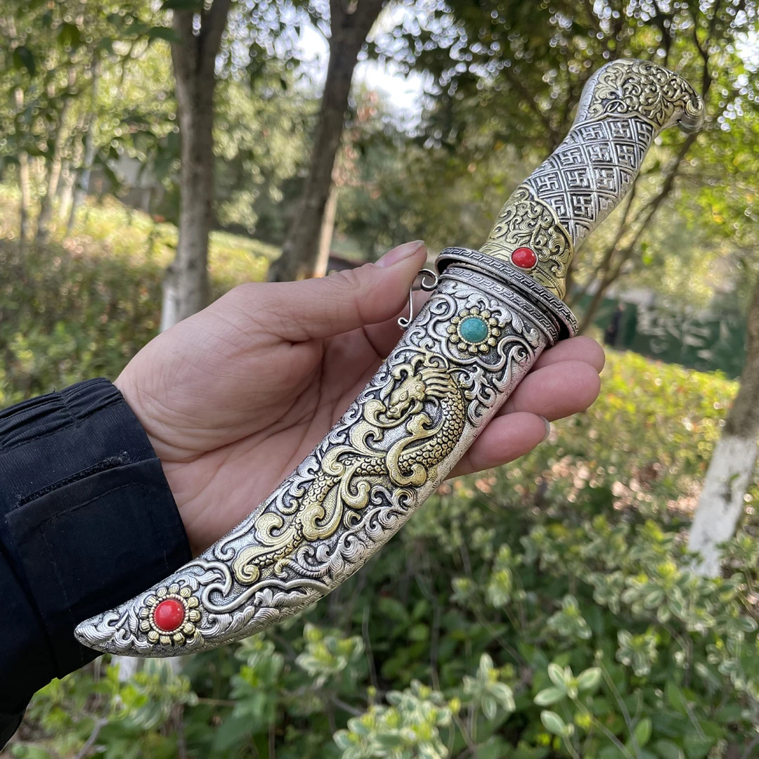 藏式拉牧短刀藏族特色小剑一体弹簧钢打造收藏摆件藏饰品未开刃