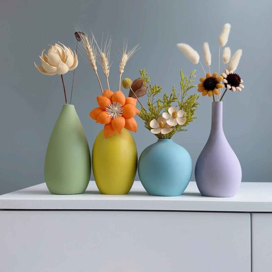 摆件陶瓷小花瓶摆件含花总高约20-30cm