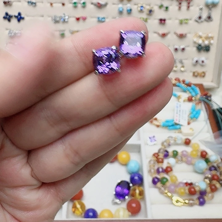 水晶耳饰银S925镶嵌耳钉A94