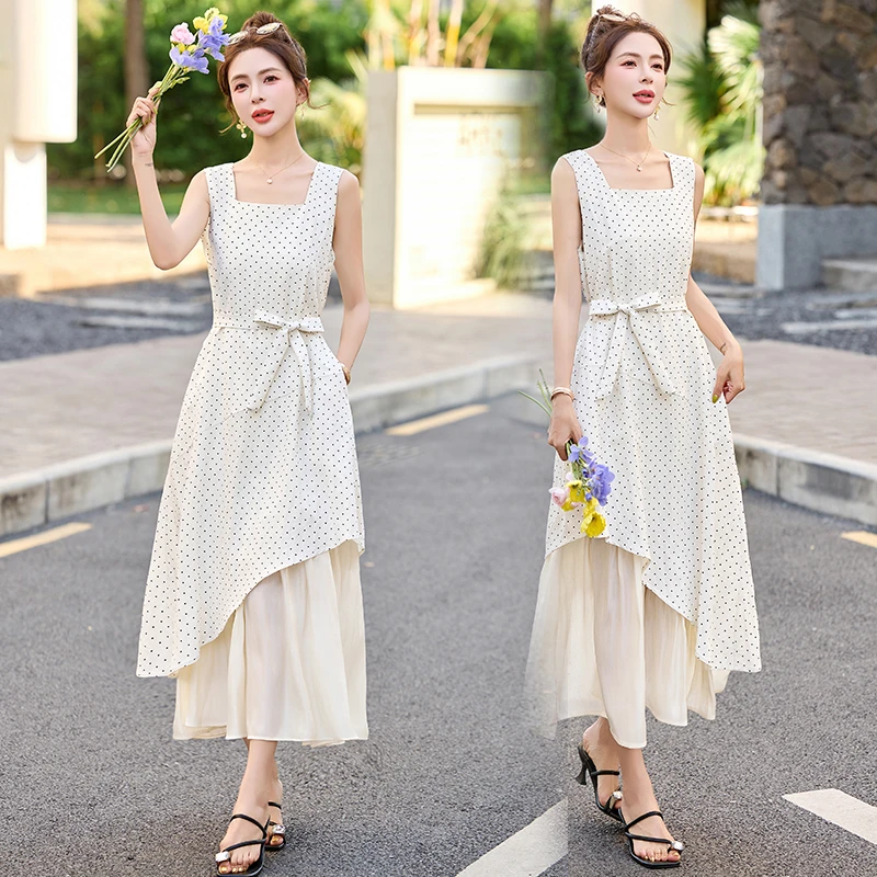 法式波点无袖连衣裙女2025年夏季新款时尚减龄度假风显瘦薄款裙子