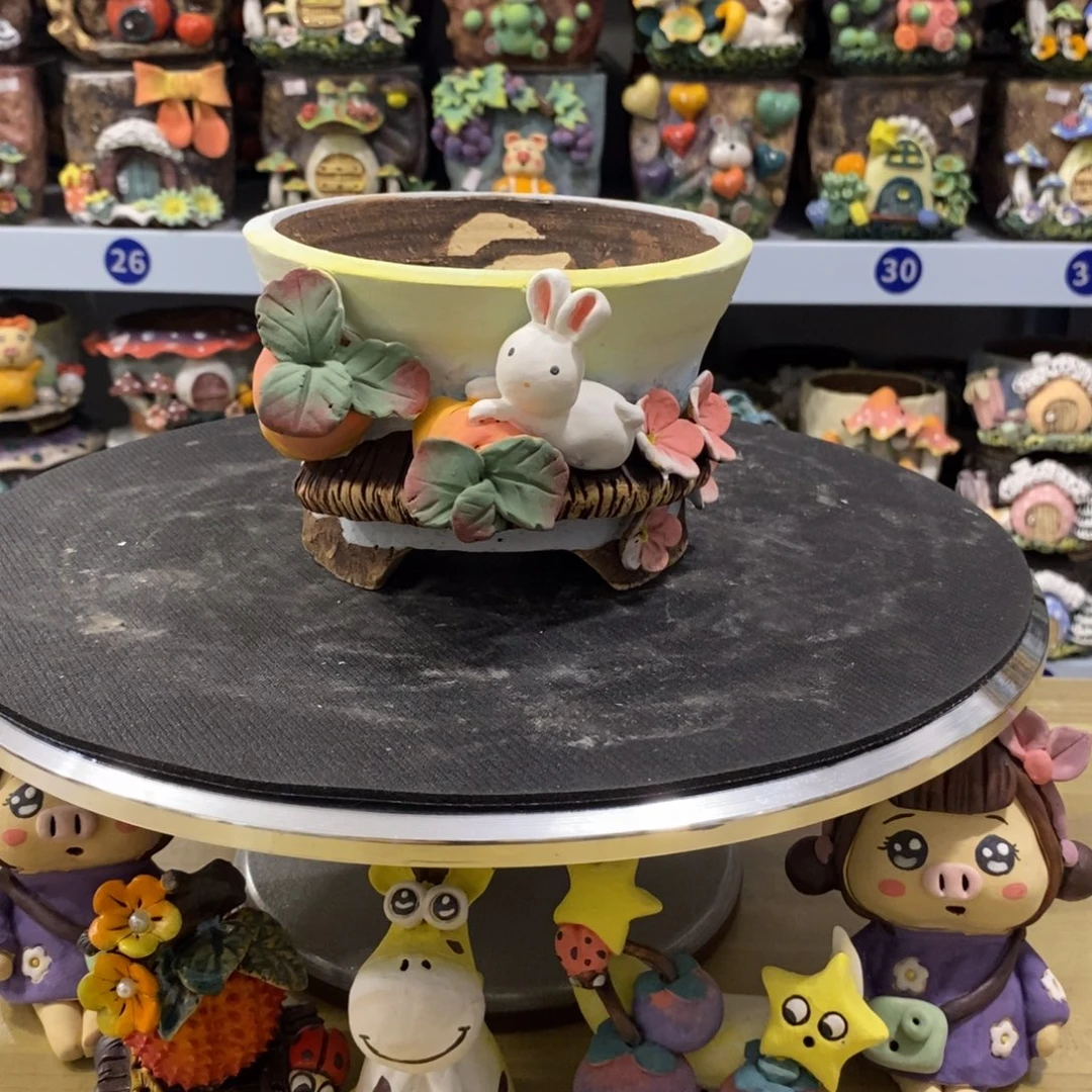 白狐粗陶手捏花盆