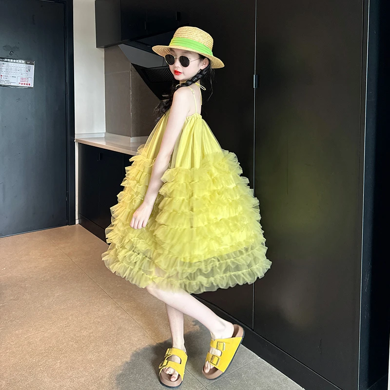 儿童裙子公主裙2025新款女童夏季海边吊带裙女孩蓬蓬裙夏装连衣裙
