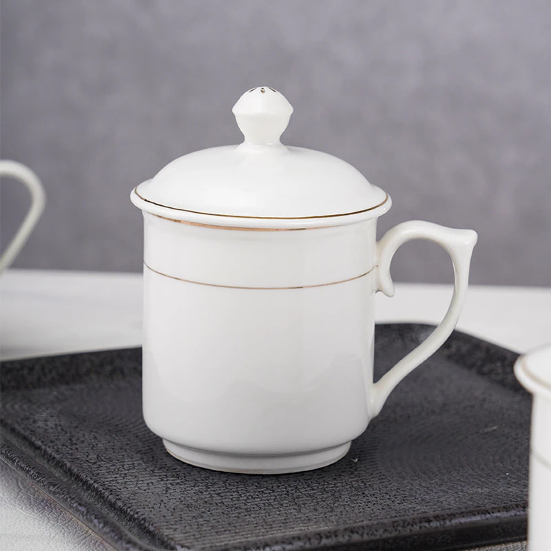 高白高档陶瓷茶杯酒店宾馆带盖水杯办公室瓷杯会议杯logo印制礼品
