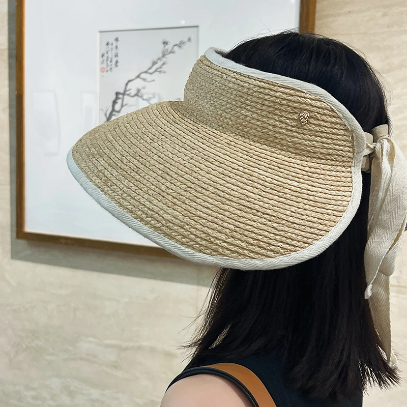 帽子女士夏季编织空顶拉菲草帽太阳帽遮阳帽可卷防晒防紫外线韩版