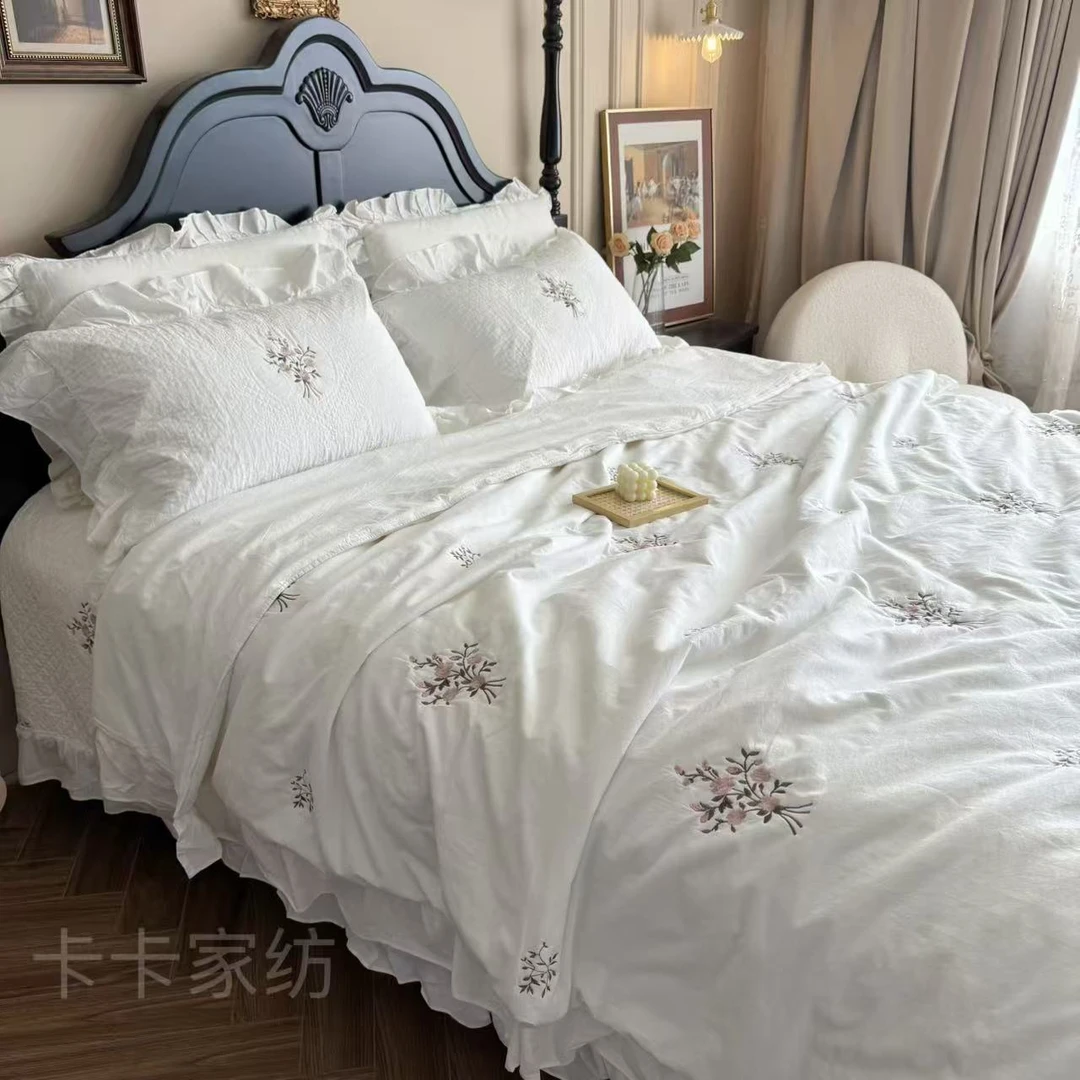 花慧·法式外贸全棉水洗刺绣花边多功能被套