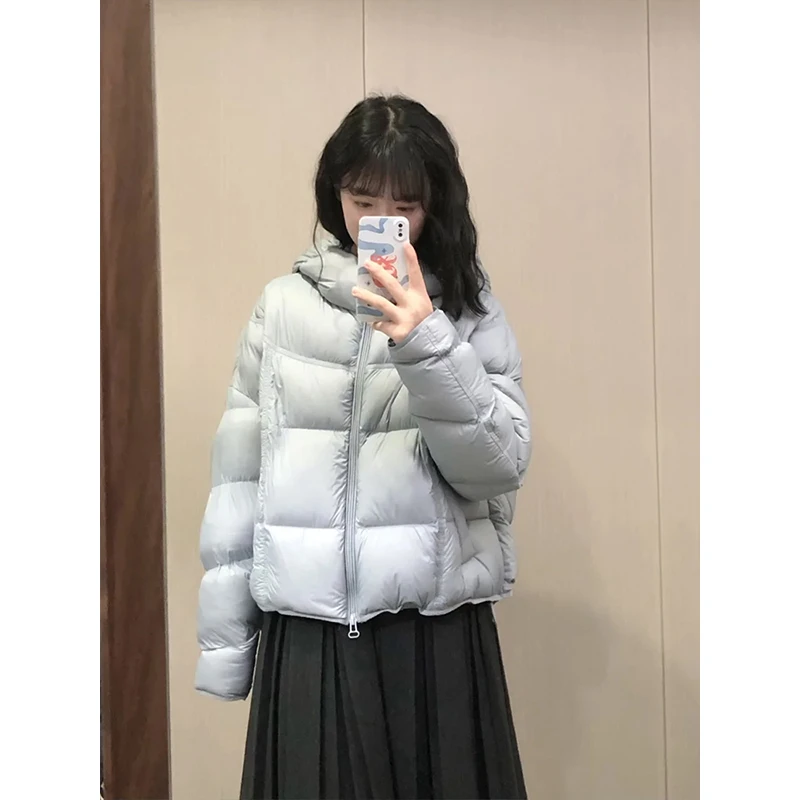 云朵泡芙超好看蓝色连帽棉服外套女冬季新款休闲百搭短款面包服潮