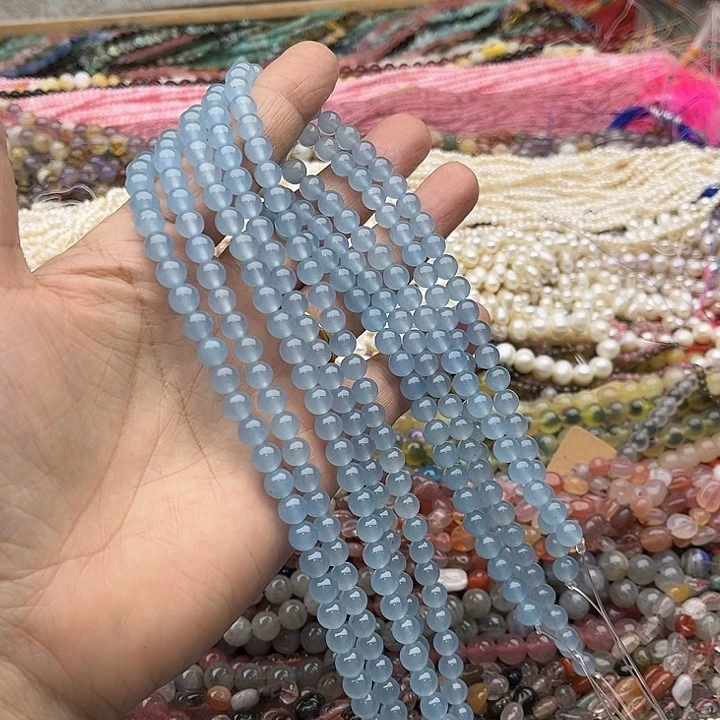 玛瑙/玉髓珠宝半成品未镶嵌一条6mm海蓝宝