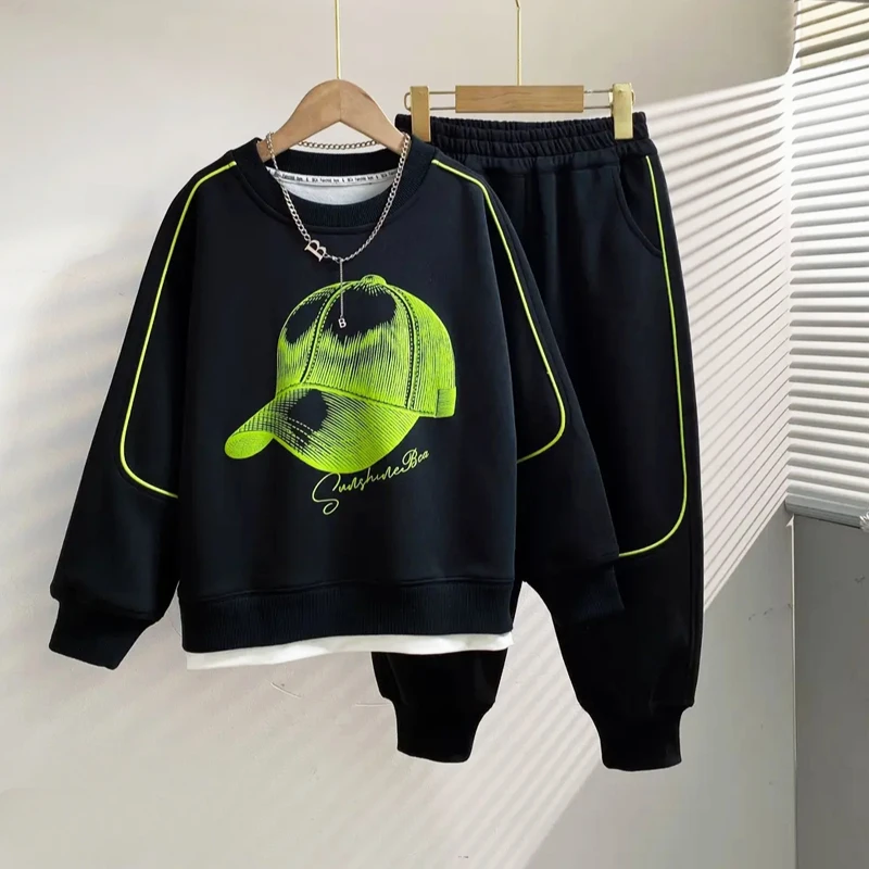 潮酷帅气男童2025秋季新款中大童卡通潮童长袖两件套DF-套装3643