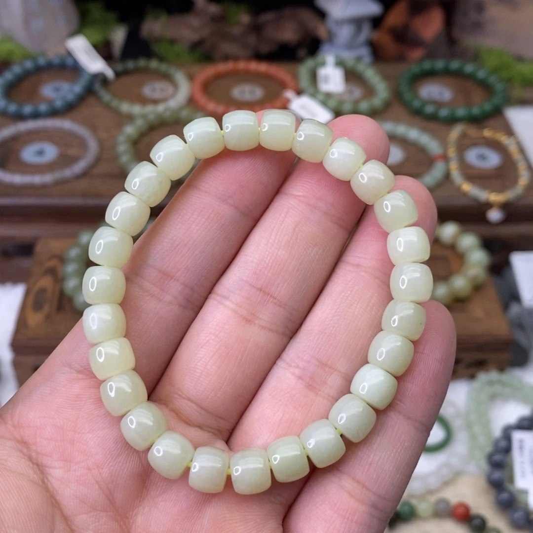 和田玉未镶嵌手链黄口直切珠卡8