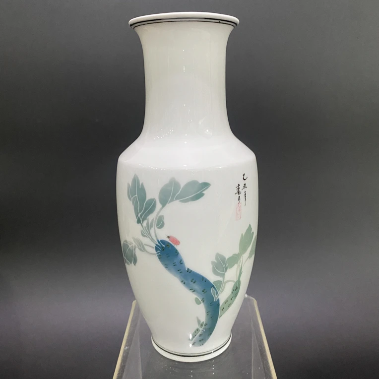 醴陵群力棕色双凤釉下五彩手绘花瓶摆件