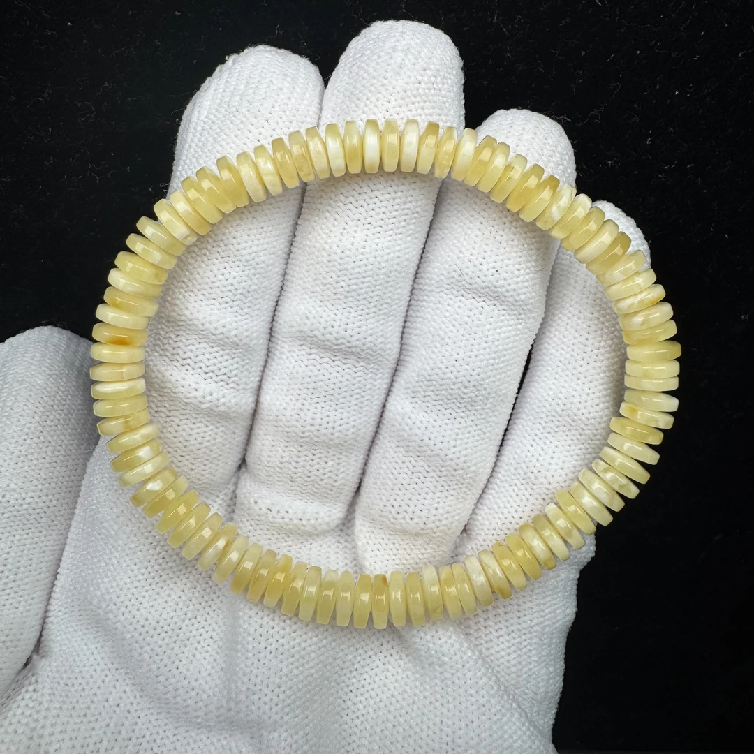 C1180天然原矿俄料蜜蜡药片手串6.2mm支持复检G01