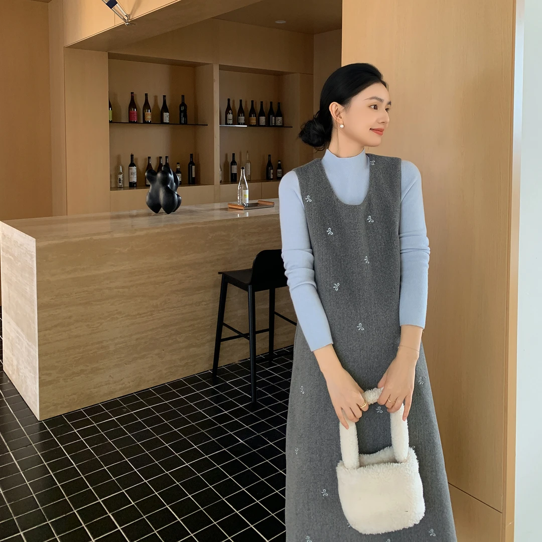 ZMA孕妇装【绣花呢背心裙】冬款连衣裙套装秋冬大方得体穿搭一整套