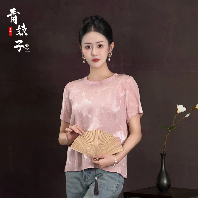 青娘子（月蝉）春夏薄款新中式国风圆领气质宽松文艺短袖上衣-60231