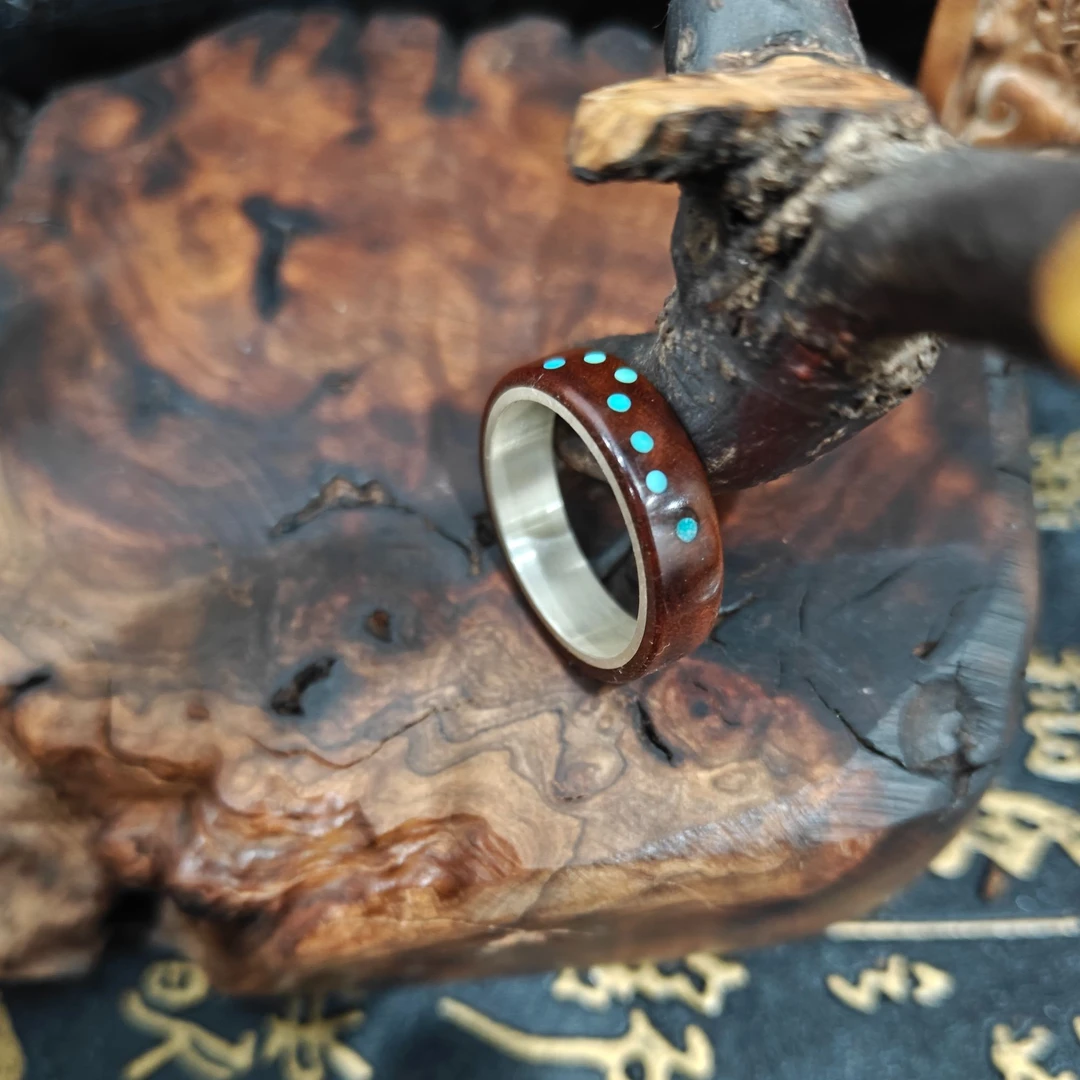 天然雷击枣木镶嵌戒指