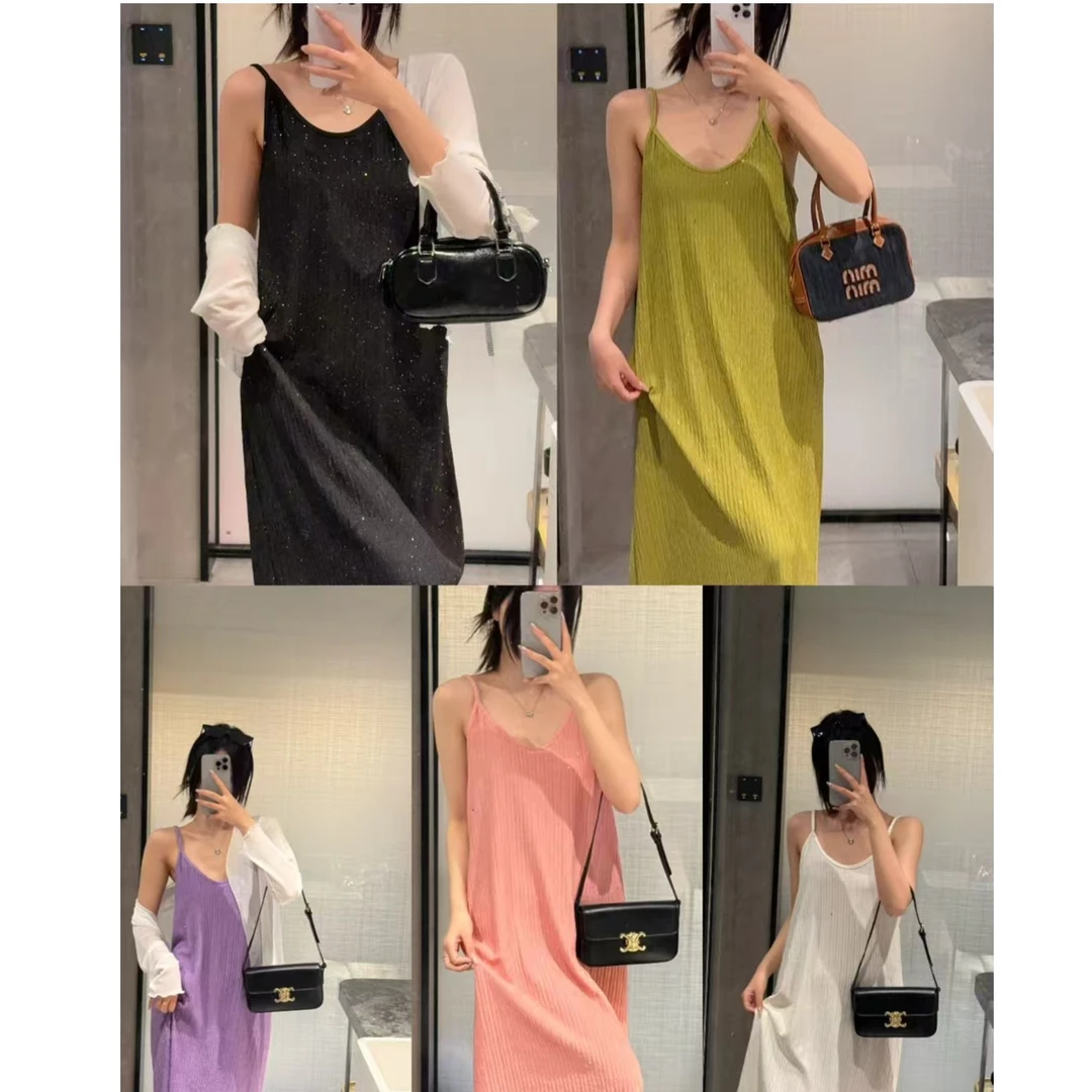 星河（亮片设计）时尚夏吊带连衣裙气质纯色宽松长款沙滩裙显瘦孕妇