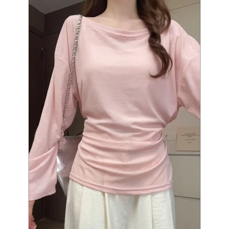 辣妹时尚绑带慵懒罩衫宽松长袖T恤女夏季薄款设计感微透辣妹上衣