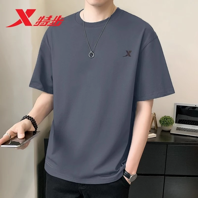 特步短袖男2025夏季冰丝半袖运动t恤跑步速干T衣透气体恤男装上衣