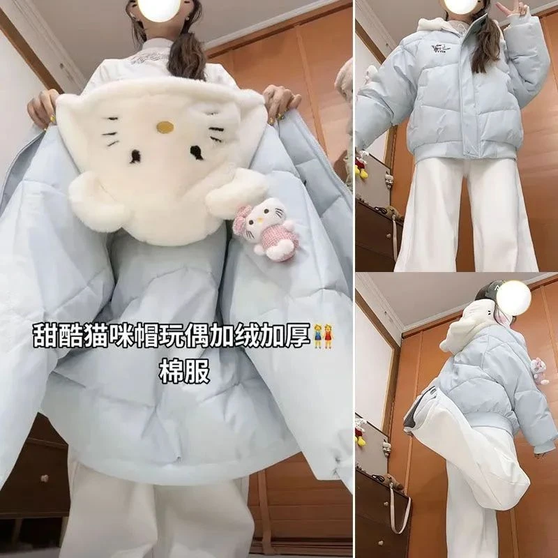 卡通可爱风KT猫连帽棉服女学生冬季加厚保暖玩偶外套面包服棉衣15