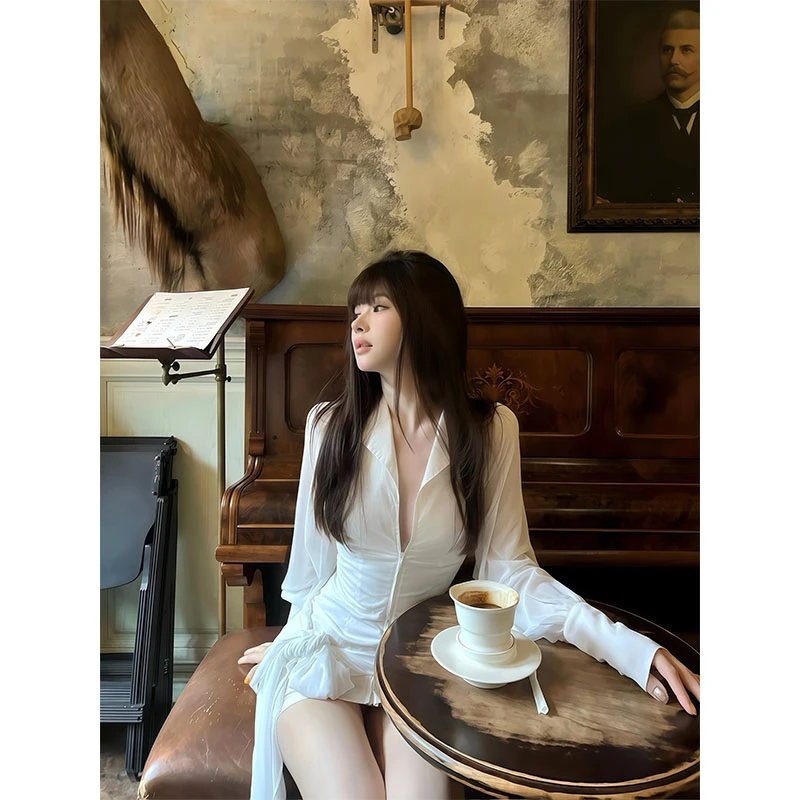 性感辣妹纯欲休闲衬衫连衣裙女装2025秋季新款小众设计感包臀短裙