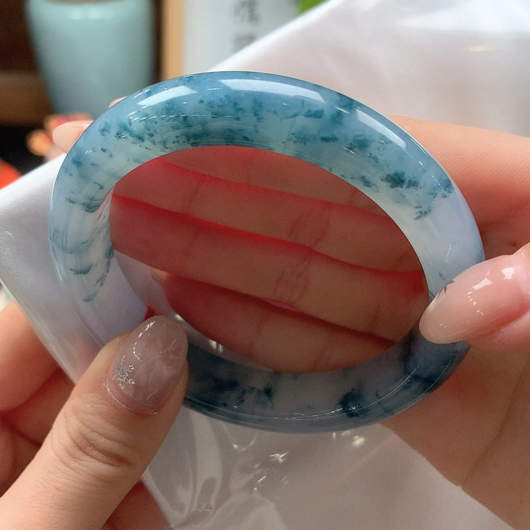 翡翠未镶嵌手镯满圈蓝花18号