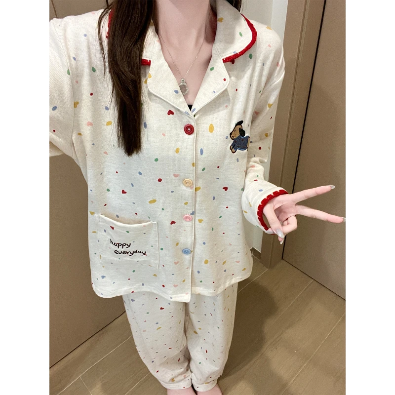 Meng luan/梦鸾秋冬季保暖睡衣女士薄绒可爱童趣风长袖开衫家居服