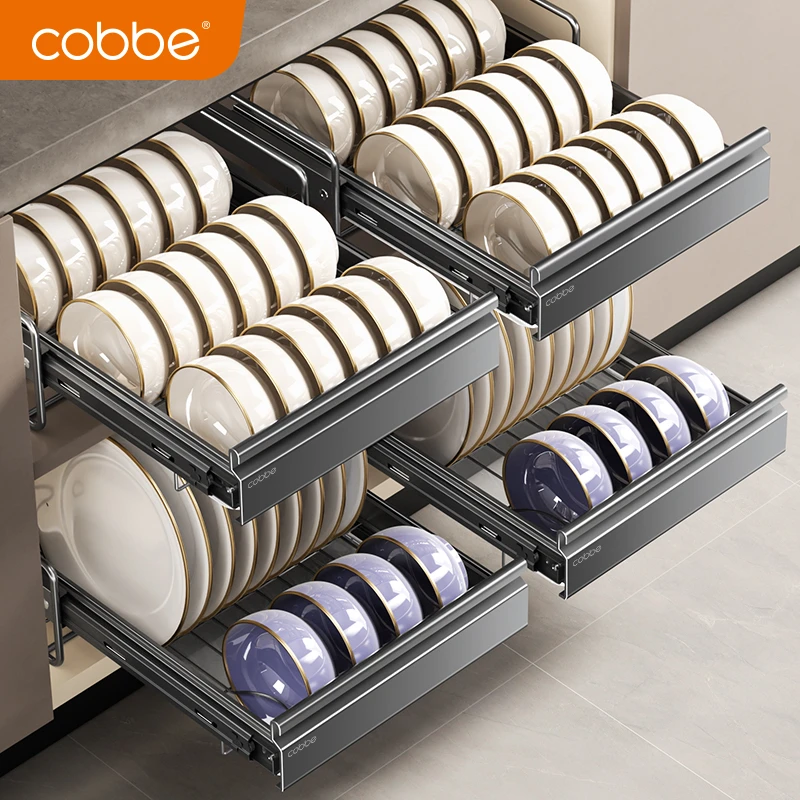 卡贝不锈钢拉篮免打孔双层拉篮抽屉式抽拉抽屉式橱柜置物架拉篮