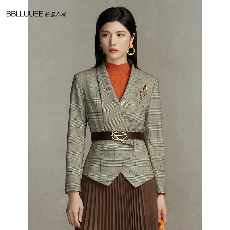 【晨晨精选】粉蓝衣橱复古千鸟格纹设计感外套女冬装新款535W521