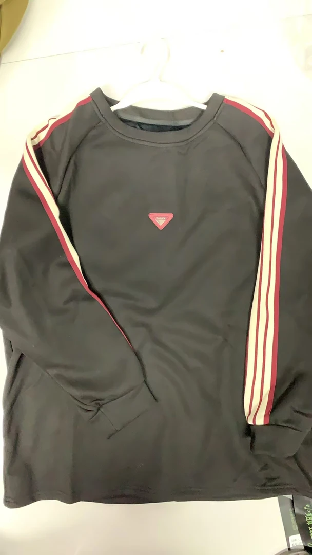 秋新款加绒袖杠三角标宽松卫衣255