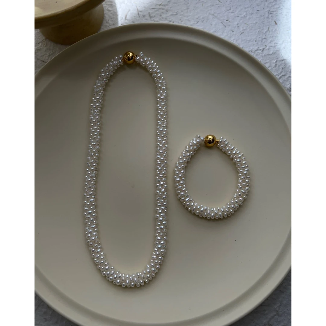 JUNMU淡水珍珠手工编织毛毛虫项链手链小众设计感强光颈链锁骨链