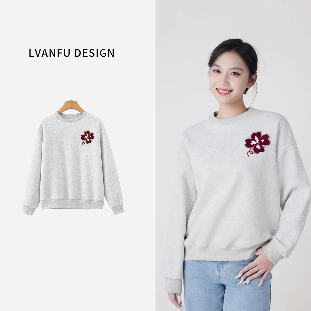 【路家姐妹】春季新款月见草毛巾绣圆领卫衣JY581A/CX