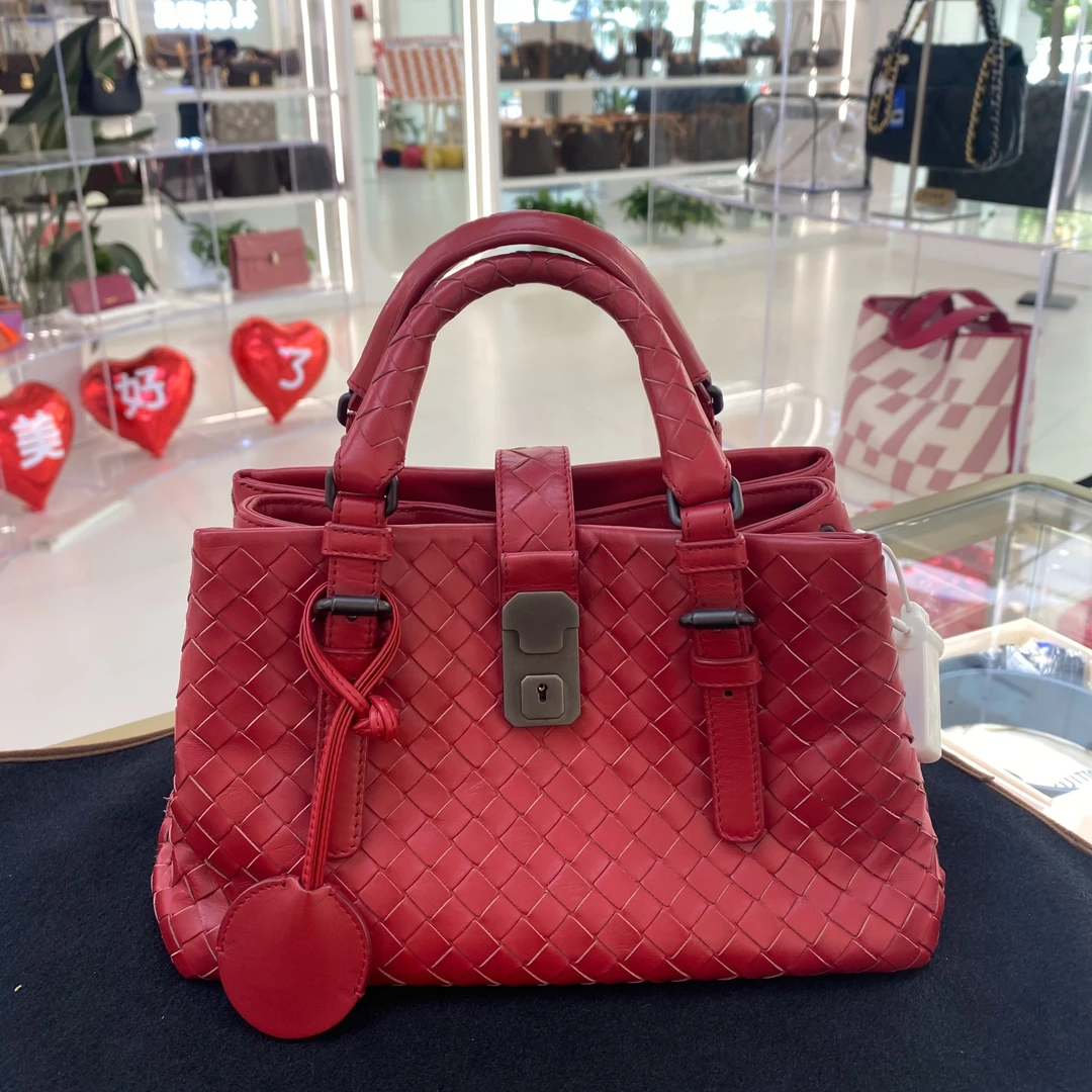 99新 BOTTEGA VENETA/葆蝶家 葆蝶家红色编织手提包