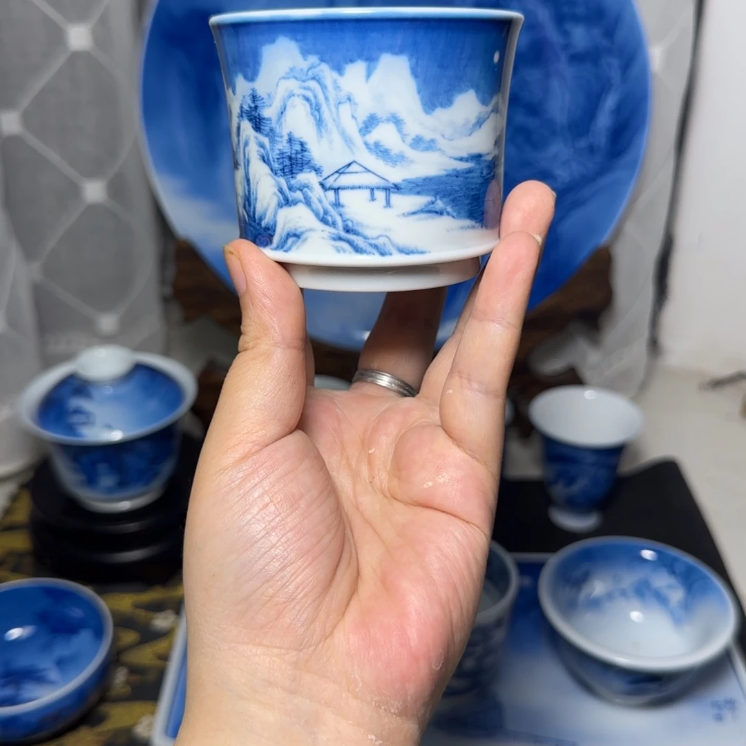 哈***哈青花山水雪景杯主人杯