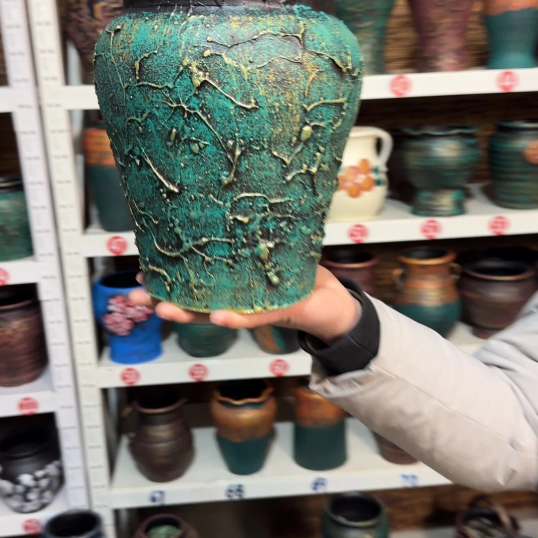 红陶红陶浮雕花盆炸炸炸