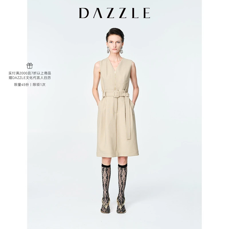 DAZZLE地素 法式通勤气质直筒无袖背心连衣裙女2E2O307