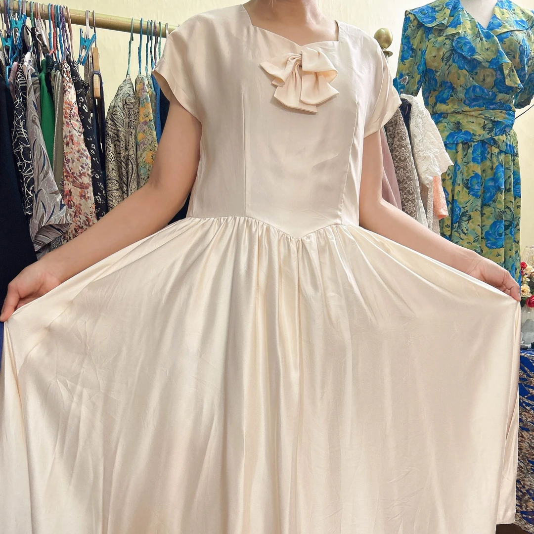经典日製vintage复古着孤品巴洛克森系小清新棉质雪纺连衣裙