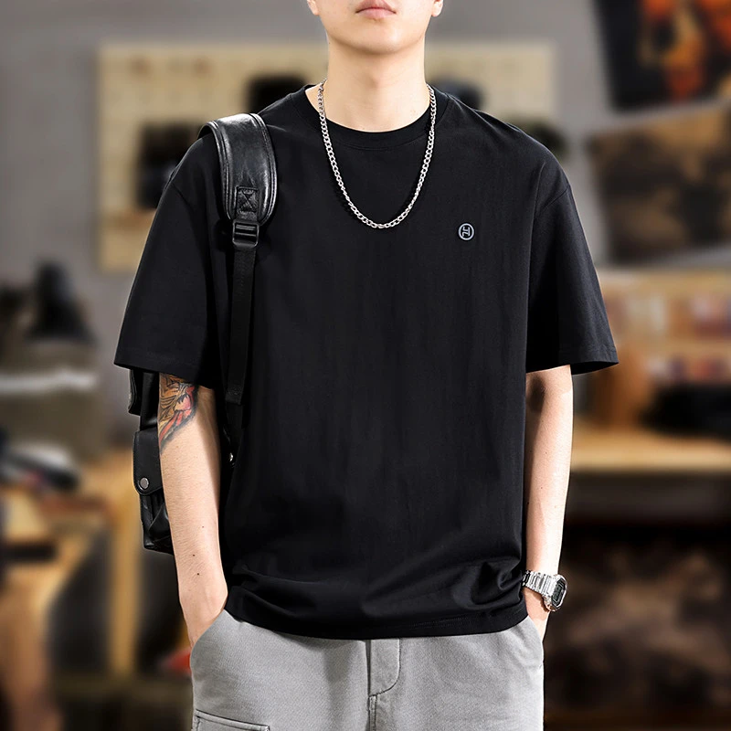 2025夏季新款高级黑色短袖t恤男美式宽松潮牌ins纯棉休闲短袖推荐