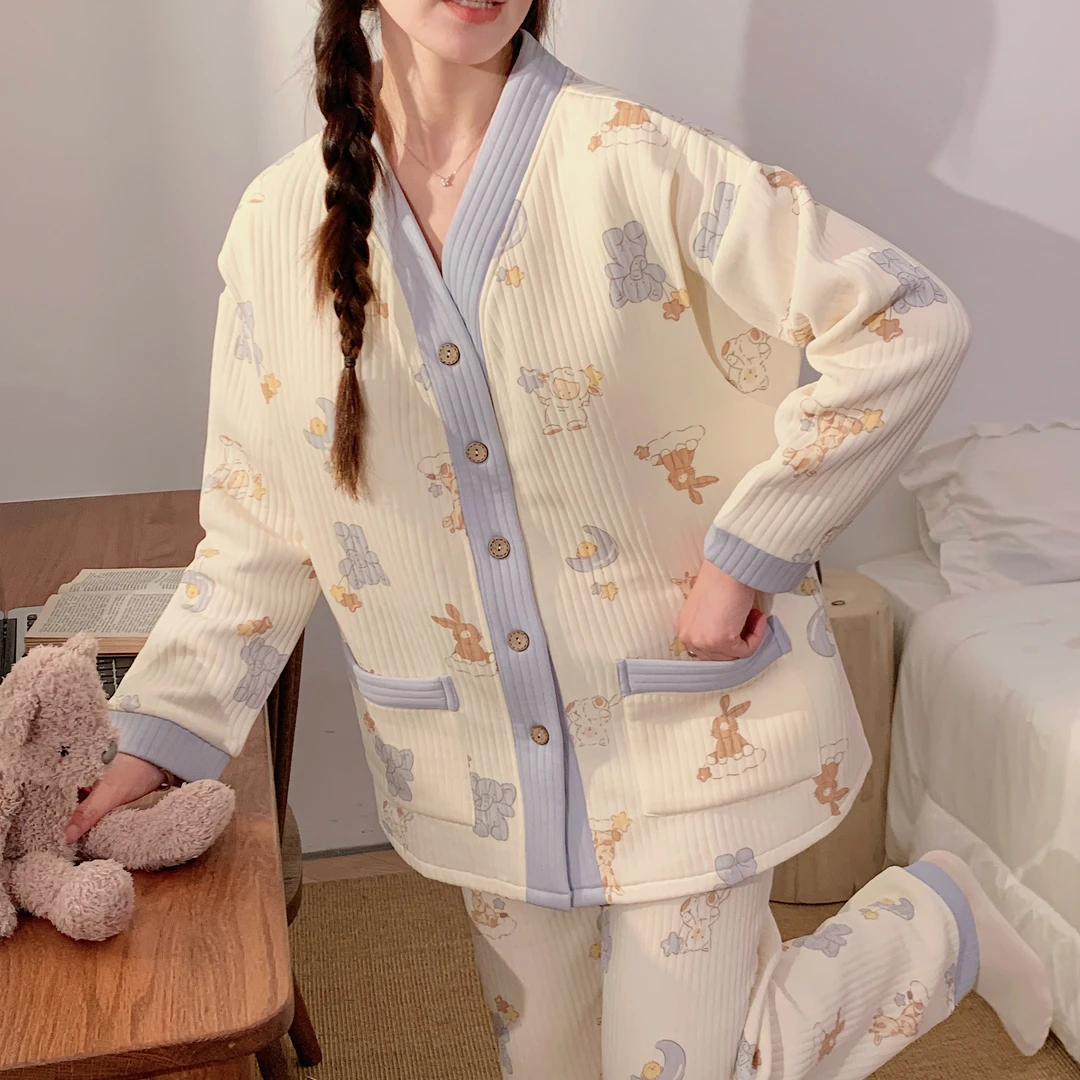 【带胸垫】空气棉月子服秋冬季产后产妇孕妇睡衣喂奶长袖春秋哺乳衣