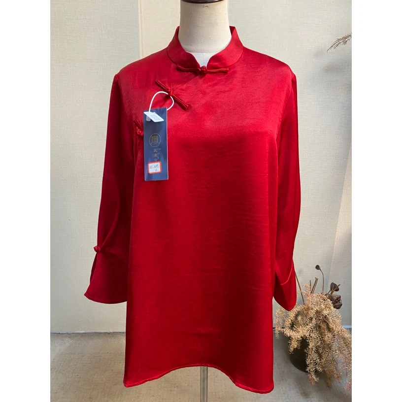 凤徕兮私人定制红色光板盘扣小立领打底上衣HY1089