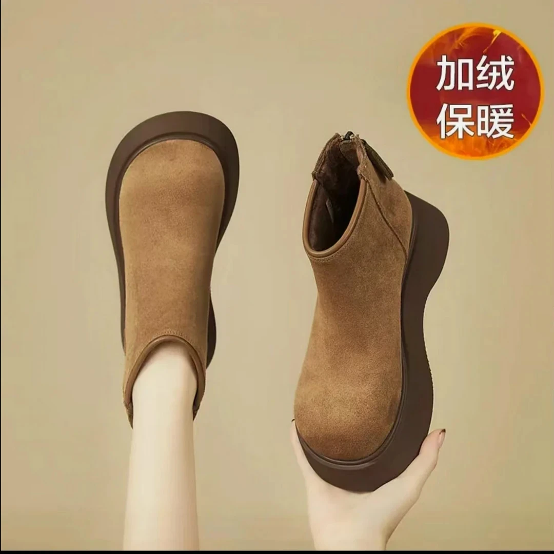 品牌补贴博肯鞋--5公分2025厚底英伦百搭时尚加绒中筒冬季保暖