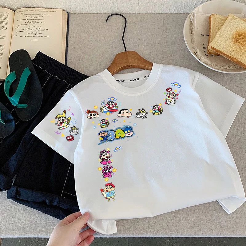 儿童童装夏季新款纯棉短袖男女童中小童宽松上衣卡通蜡笔小新T恤
