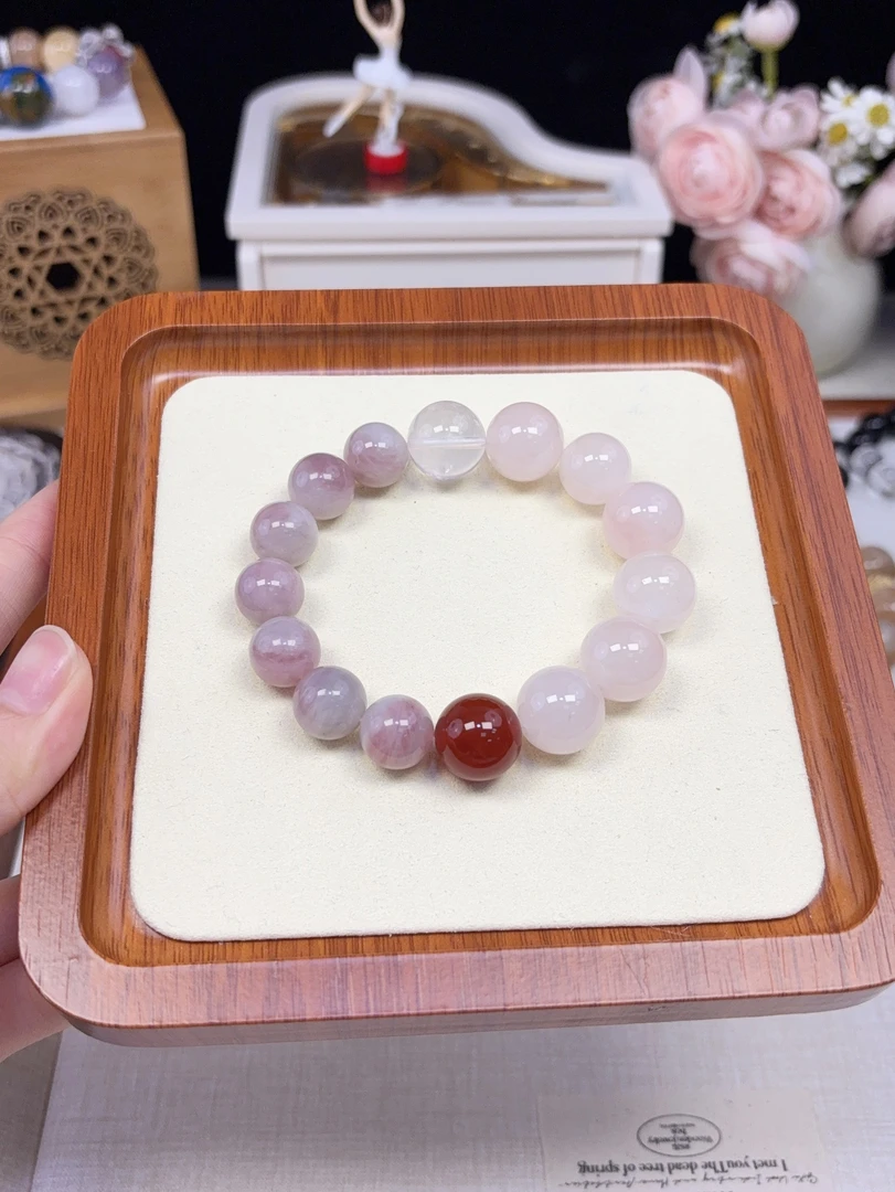 【绯粉紫星】一朵珠Diy天然水晶玛瑙【红玛瑙+粉水晶+紫马粉】保真