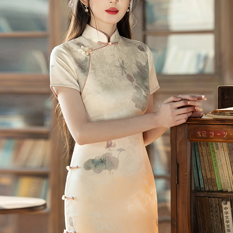 新中式旗袍2025夏季新款高贵老上海素雅国风改良礼服日常可穿裙子