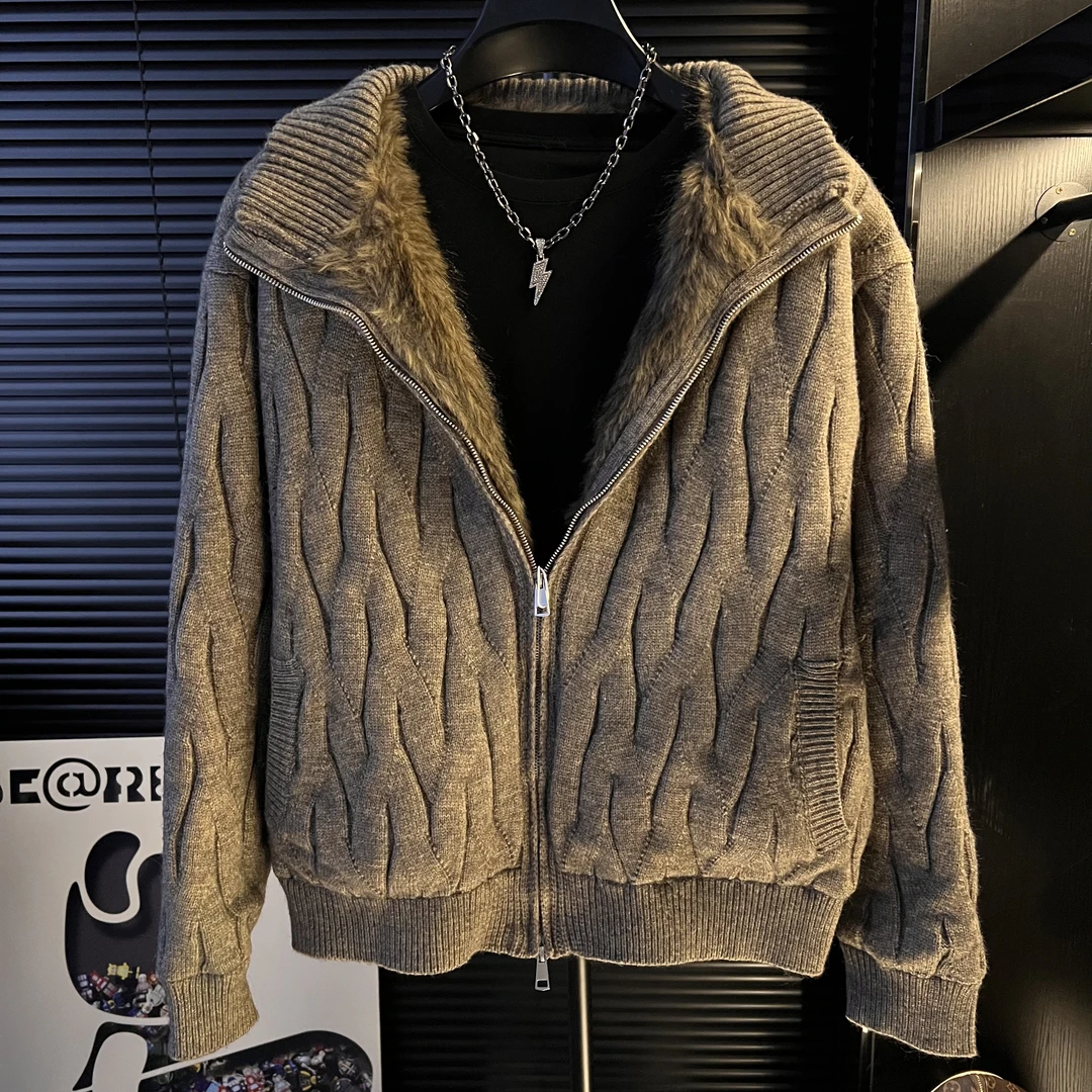 F1-立领棕色加绒潮流保暖夹克男士上衣潮流爆款