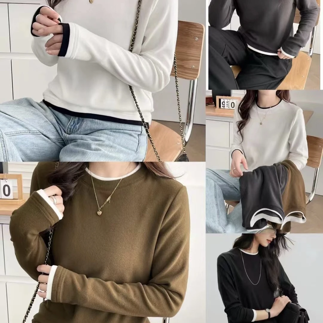 假两件四色打底衫