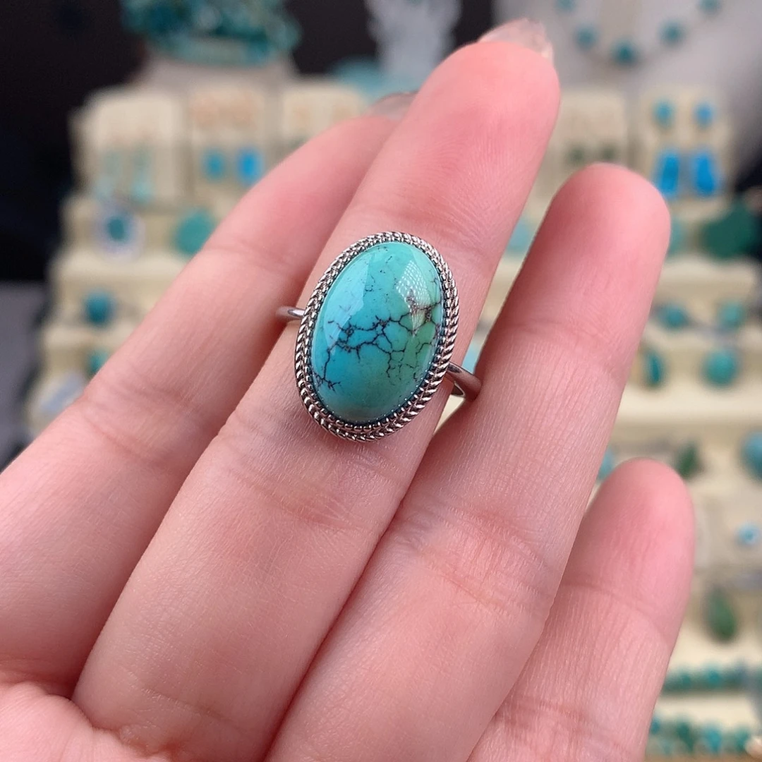 绿松石银S925镶嵌戒指